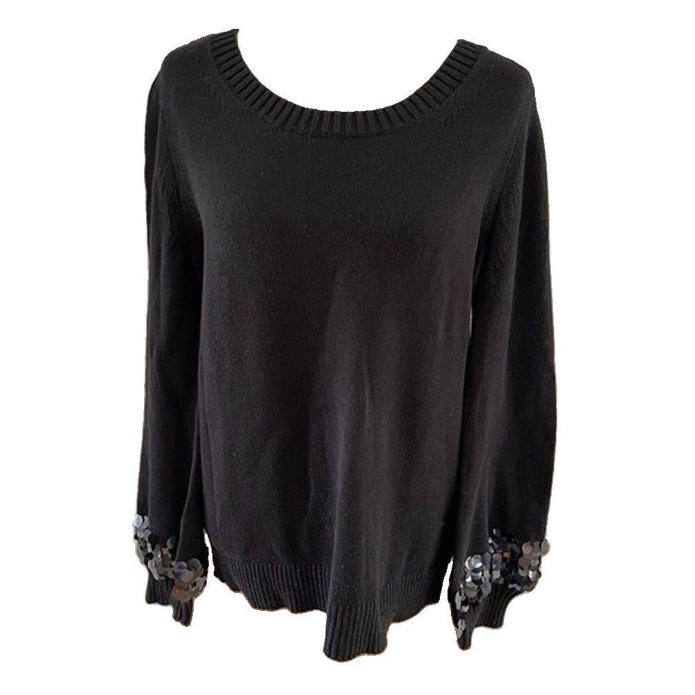 Michael Kors Women Size M  Cotton Sequins Black  Knit Sweater Pullover Long Slv